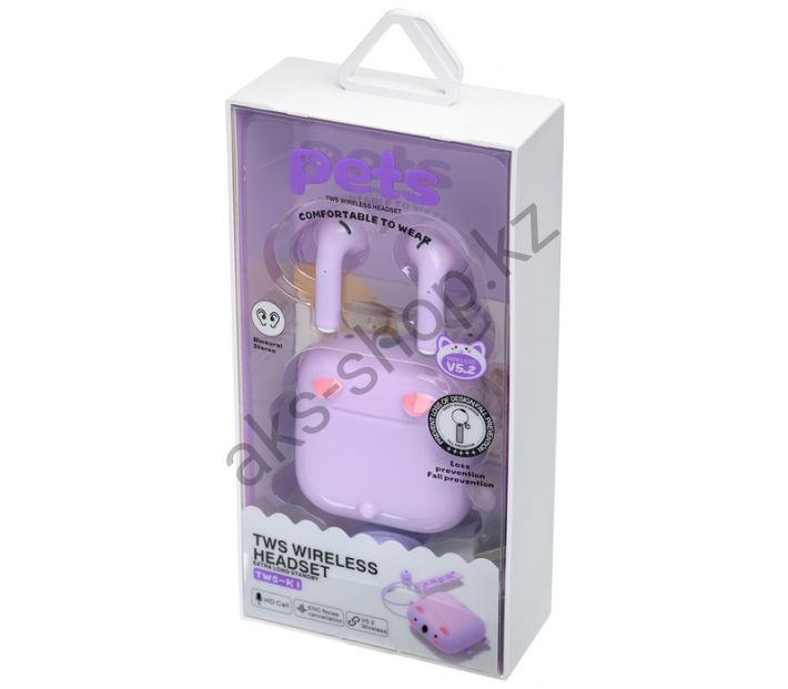 Bluetooth наушники Pets TWS-K1 (сиреневый)