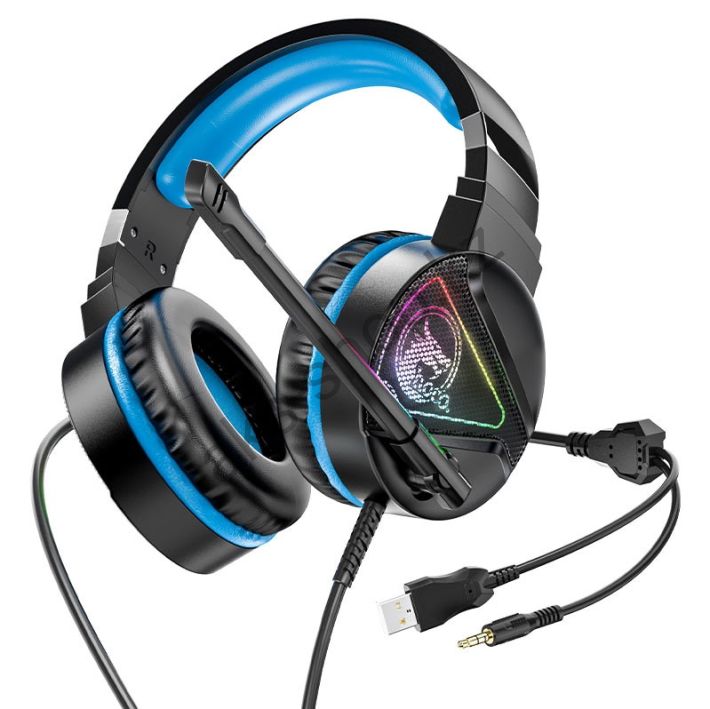 Наушники игровые hoco W104 (подключение USB) (черно-синий)