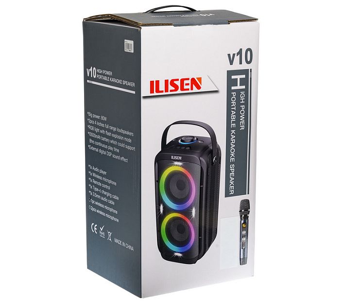 Аудиосистема- караоке ILISEN V10 80W TWS 1+1 (черный)