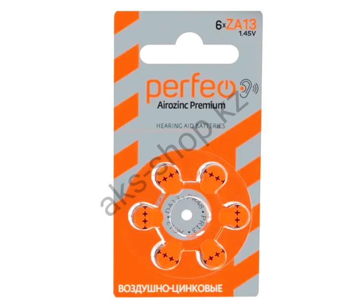 Батарейка для слуховых аппаратов Perfeo Airozinc ZA13 1.45V 60 шт в блоке (6шт в блистере)